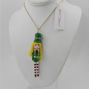 Betsey Johnson Green and Red Nutcracker Pendant Christmas Necklace
